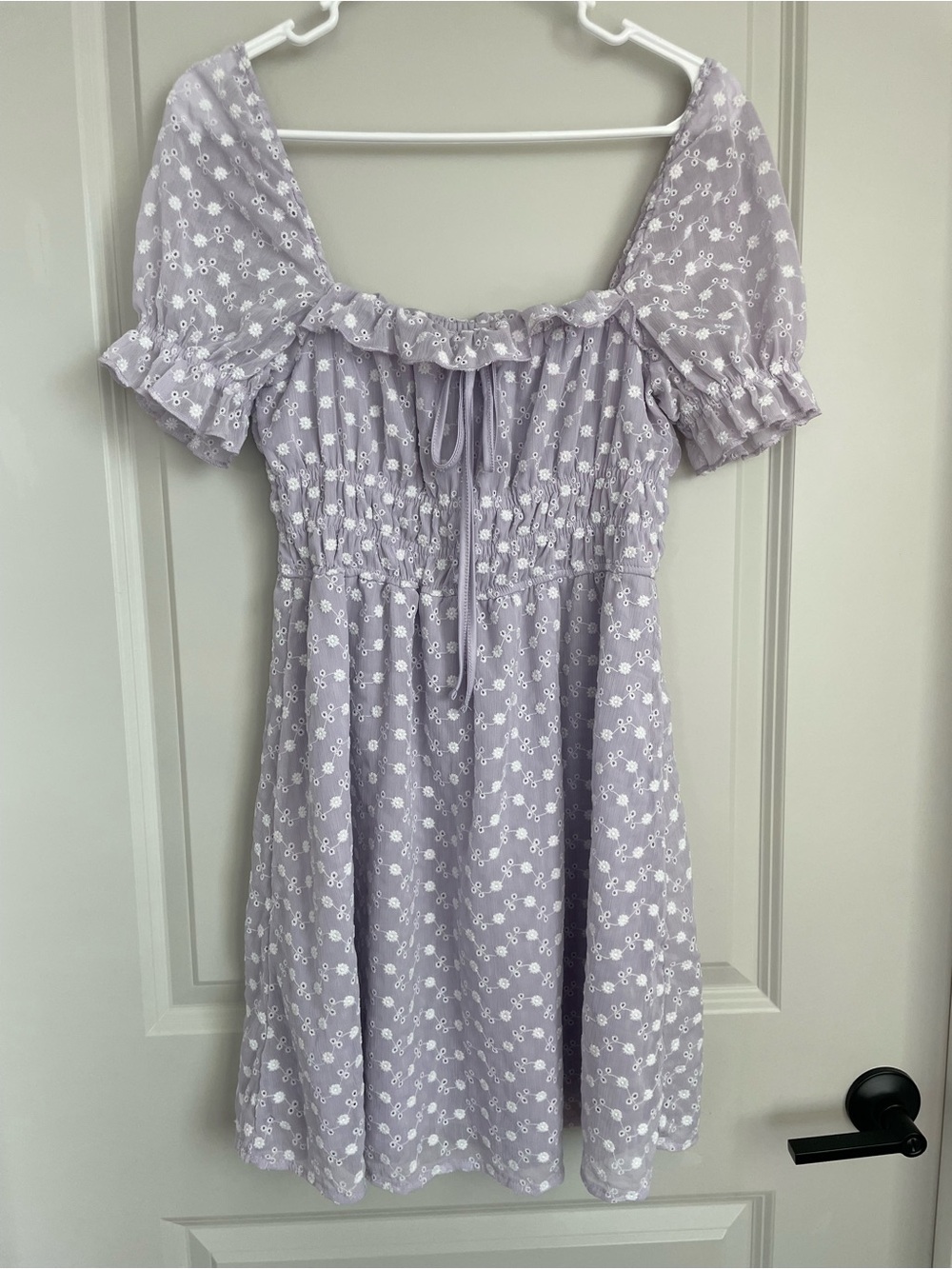 Ensay Lavender Floral Eyelet Mini Dress | Puff Sleeve Cottagecore | S